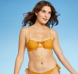 Xhilaration Shirred Underwire Bikini Top Juniors Small Removable Pads Yellow - Picture 1 of 9