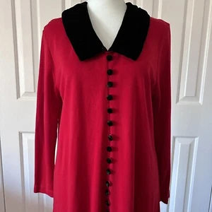 Vintage Studio C ~ Red A-Line Dress With Black Velvet Collar & Buttons ~ Sz 14W - Picture 1 of 18