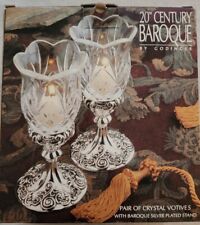 20th Century Baroque by Godinger Crystal Votive Candle Holder Silver Plated Pair