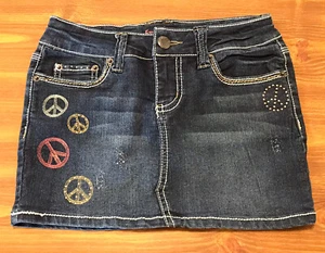 Freestyle Revolution Denim Jean Skirt Girls 10 Peace Heart Adjustable Waist Blue - Picture 1 of 6