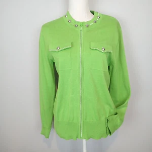 Berek Cardigan Sweater Green Size L Silver Accents rhinstoens zip top - Picture 1 of 12