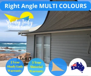 Right Angle Triangle Sun Shade Sails SAND BLACK GREY 95% UV 280GSM SUPER STRONG - Picture 1 of 23