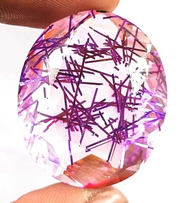 Purple Rutilated Quartz Oval Cut Loose 76.30 CT Beautiful Genuine Gemstone MKQ - Image 1 of 4