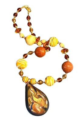 Collar de cuentas de vidrio veneciano colgante gota de té con infusión de oro y cobre de 24 k MURANO Foto 1 de 4