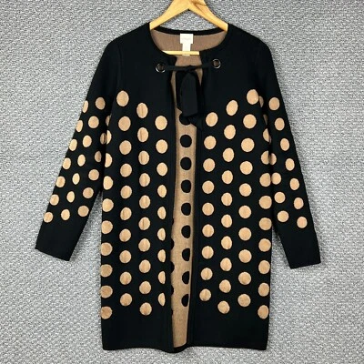 Chico's Black & Brown Size 0 Open Front Tie Top Dot Sweater Cardigan Coat Cape - Image 1 of 4