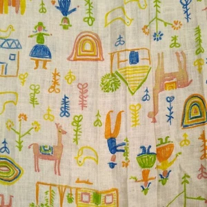 Vintage 60s Novelty Print Gauze Fabric 40x3yd10in Cotton Blend Pastoral Llamas - Picture 1 of 9