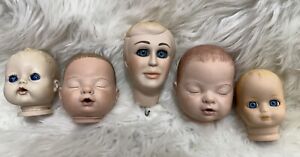 LOT of 5 Small Doll Heads Crafting Baby Dolls Making DIY Blue Eyes + Sleeping