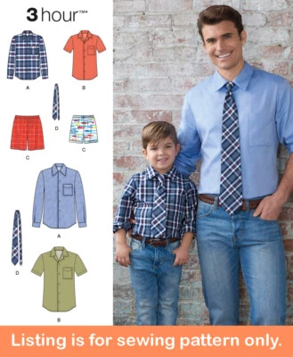 SEWING PATTERN Matching Father Son Clothes Men Boys Shirt Boxer Shorts Tie 11169 - Image 1 of 3
