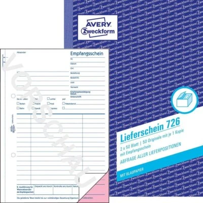 Avery Zweckform 726 Lieferscheine mit Empfangsschein, A5, mit Blaupapier, 2x50 - Bild 1 von 2