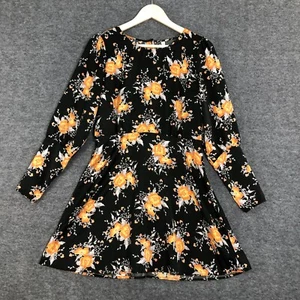 Free People Dress Women 6 Black Orange Mini Short Parker Flare Boho Long Sleeve - Picture 1 of 14