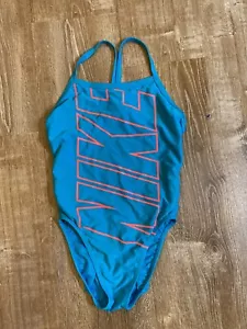 Costume da bagno Nike donna blu acqua arancione logo scritto pezzo unico M 8? - Foto 1 di 7