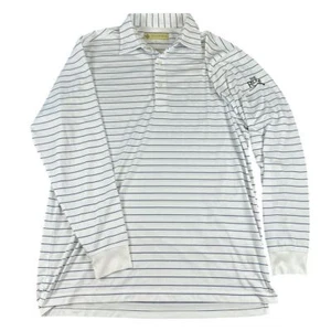 Polo de golf Donald Ross The Ridge blanco azul marino a rayas manga larga M - Imagen 1 de 8