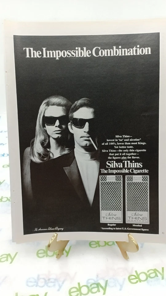 Anuncio impreso vintage 1969 Silva Thins cigarrillos hombre mujer 11 X 8,5 Foto 1 de 1