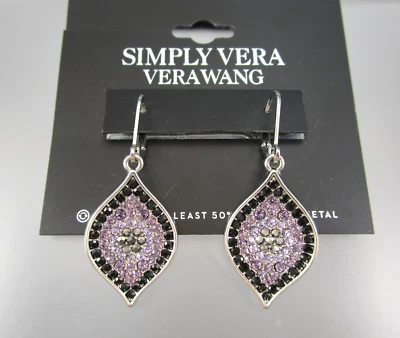 Nuevo con etiquetas VERA WANG Pendientes Colgantes Mal de Ojo Rosa Negro Estrás Palanca 135C Foto 1 de 4