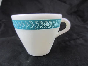 vintage Corning Decor millk glass coffee cup turquoise leaf band diner coffee - Picture 1 of 3