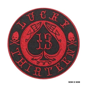 Lucky 13 Skull Circle Biker Logo Embroidered Patch Iron On/Sew On Patch Batch - Imagen 1 de 1