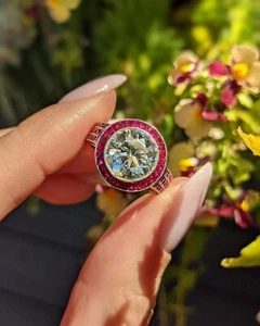 Round 5Ct Lab Created Ruby Moissanite Wedding Ring 14K Solid White Gold Size 6.5 - Picture 1 of 8
