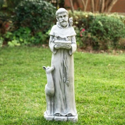 Bird Feeder St Francis Statue Saint Assisi Figurine Patron Garden Outdoor Animal - Image 1 of 4