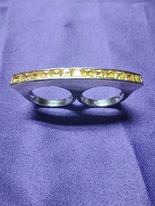Dazzling Yellow Stones Two Finger Ring Sz 8.5 Silver Tone - Picture 1 of 17