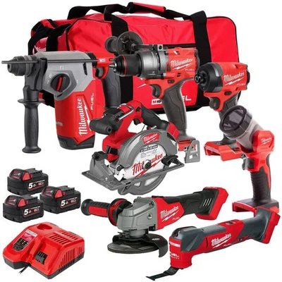 Milwaukee M18FPP7A3-503B 18V FUEL Brushless 7 Piece Tool Kit 3 x 5.0Ah Batteries - Image 1 of 4