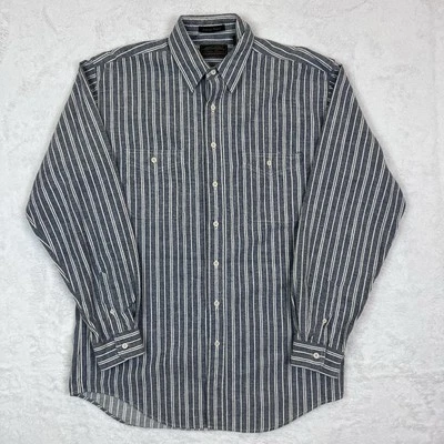 Eddie Bauer Bainbridge Flannel Shirt Men’s Large Gray Verticle Stripe Cotton - Image 1 of 4