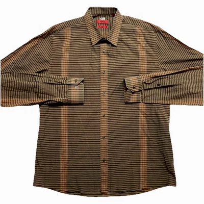 Camisa Hugo Boss Para Hombre 2XL Marrón Manga Larga Rayas Abotonada Foto 1 de 4