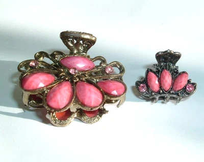 Pair Small and Medium Pink Glass Brass  Hair Claw Clips NWT - Image 1 of 2