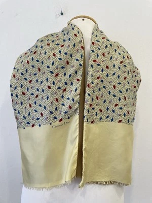 AS3 # Christian Dior шелковый шарф кремовый красный синий абстрактный печать винтажный Франция - Изображение 1 из 4