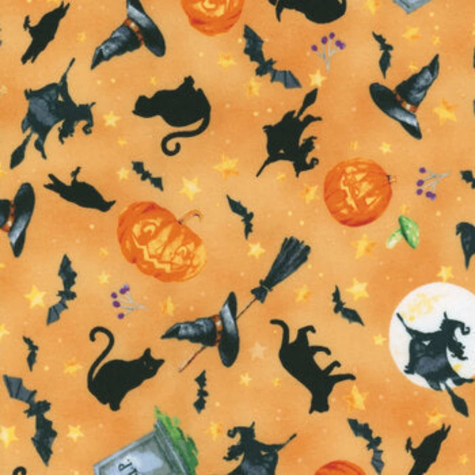 Happy Haunting  Halloween Cotton Fabric Hoffman Ghosts Pumpkins By the Yard - Image 1 of 3