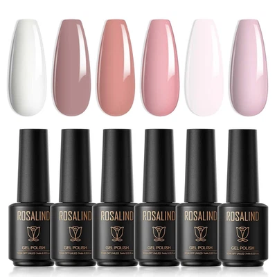 UV Nagellack Set 6 Farben 7ml Weiß Nackt Hellrosa Lila Rosa Braun Gel Nagellack  - Bild 1 von 4