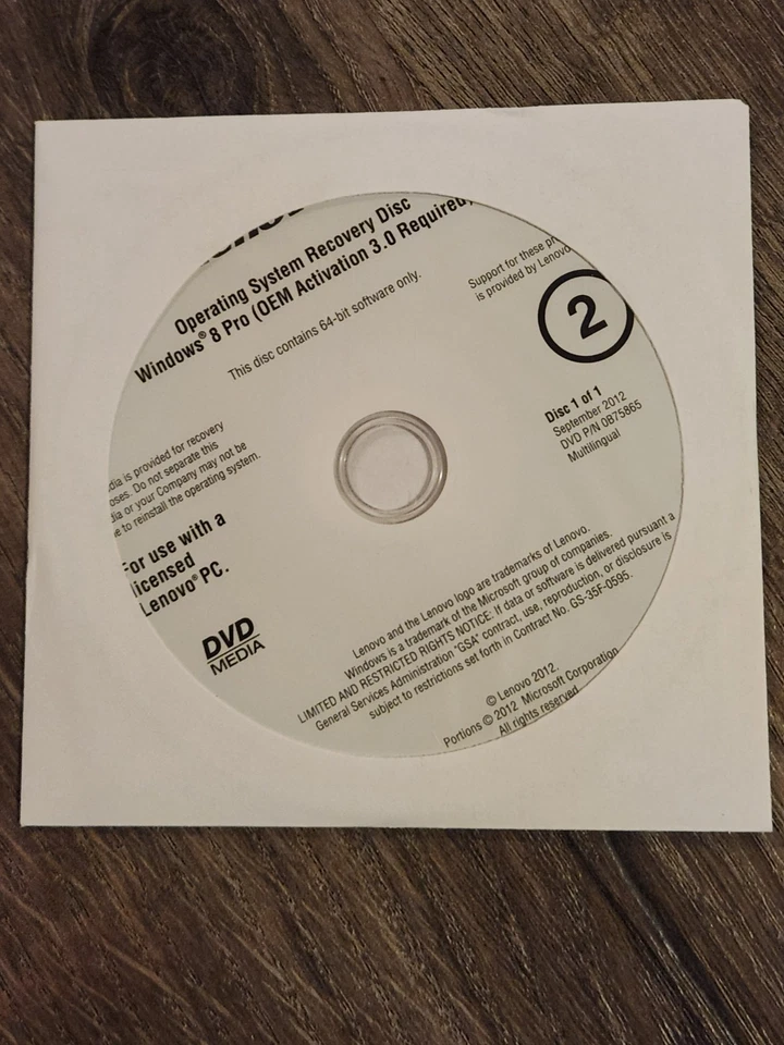 Lenovo Operating System Recovery Disc Windows 8 Pro 64Bit DVD Multilingual - Image 1 of 1