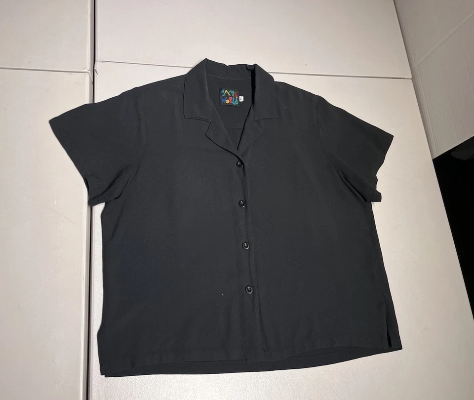 Джемы мира верхний женщин средний черный кнопка рубашка блузка 100% вискоза повседневный винтажный - Изображение 1 из 4