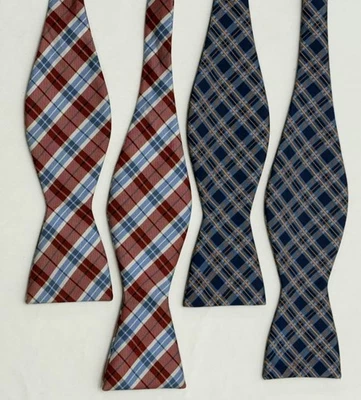 Lot Of 2 Stafford Blue/Gold & Red/White/Blue Plaid Adjustable Self Tie Bow Ties - Image 1 of 4