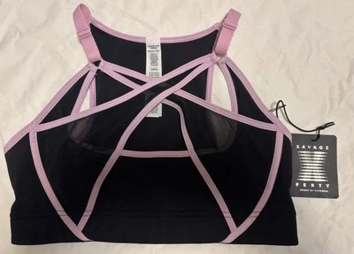 Savage X Fenty X Mesh Medium-Impact Sports Bra Black/Pink Size M NWT - Image 1 of 3