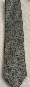Haines & Bonner Of London Tie Silk Paisley Green Blue Hand Made 3.25” X 60” Vtg - Picture 1 of 5