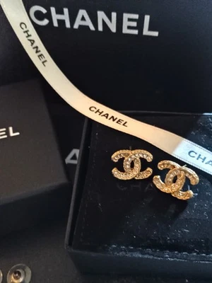 Chanel Gold Rhinestone Stud Earrings Pierced - Image 1 of 4