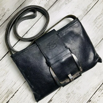 Bolso de Hombro ILBISONTE Cuero Negro Minimalista Plateado Herrajes Raro Foto 1 de 4