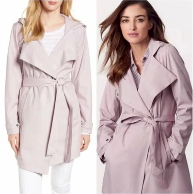 Bernardo Tan belted wrap trench coat rain jacket hood and button detail Med - Image 1 of 4