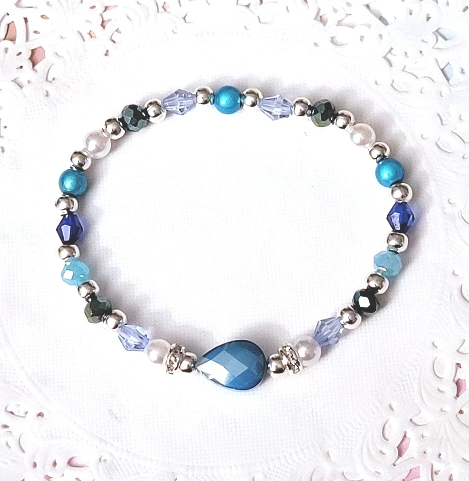 Sylvie's 3 D Kristall Armband  18/19 cm Perlen blau türkis Silber/0080 - Bild 1 von 1