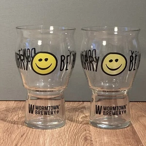 2er Set Wormtown Brauerei "DON'T WORRY BE HOPPY 🙂" Craft Beer Pint Gläser - Bild 1 von 12