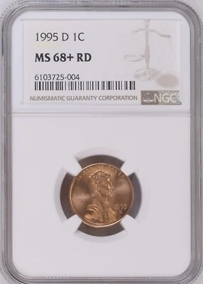 1995-D  1C RD Lincoln Memorial One Cent  NGC MS68+RD   6103725-004 - Image 1 of 2