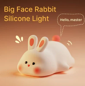 Big Face Kaninchen Nachtlicht süß Silikon Häschen Lampe Touch Control weiches LED Spielzeug - Bild 1 von 6