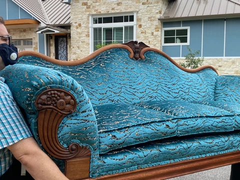 Professionally Reupholstered and Refinished Vintage Empire Carved Eagle Sofa Cover