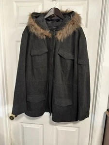 Torrid Gray Lined Coat Faux Wool Zip/Snap Front Fur Lined Hood Parka 3 3X - Picture 1 of 10