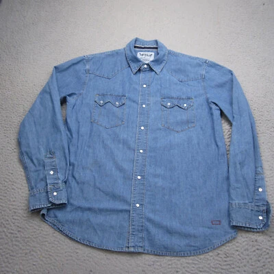 Camisa Levis Para Hombres 2XL Denim Perla A Presión Vaquero Occidental Diente de Sierra Borde Desteñido Foto 1 de 4