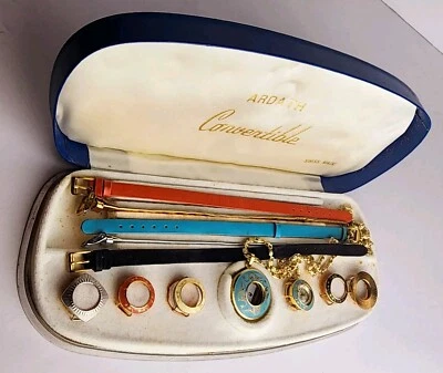 Relógio feminino Ardath conversível folheado a ouro Super Deluxe década de 1960 rostos intercambiáveis - Imagem 1 de 4