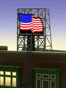 Miller Engineering ~ Escala N o Z ~ EE. UU. Cartelera animada en azotea con bandera 339095 - Imagen 1 de 1