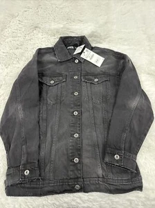 Zara Women’s XS Black Denim Distressed Jacket - Faded Black NWT! - Picture 1 of 8