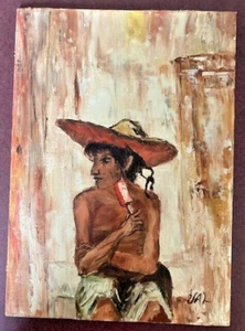 Vintage Original Oil Art Painting Southwest Signed Val Vicki Laye Sombrero - Picture 1 of 1