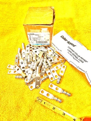 (Qty. 50) T & B GRAY 54854BE COPPER #4 AWG COMPRESSION LUG 2-HOLE LONG BARREL - Image 1 of 4